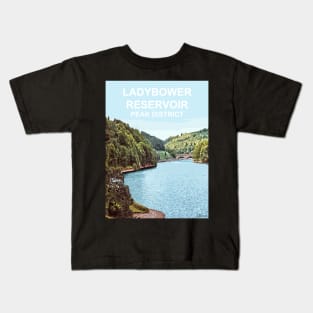 Ladybower Reservoir Derbyshire Peak District. Upper Derwent Valley. Travel poster Kids T-Shirt